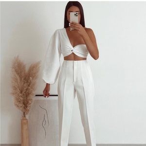 Zara High Waisted Blogger pants | XS | Cream